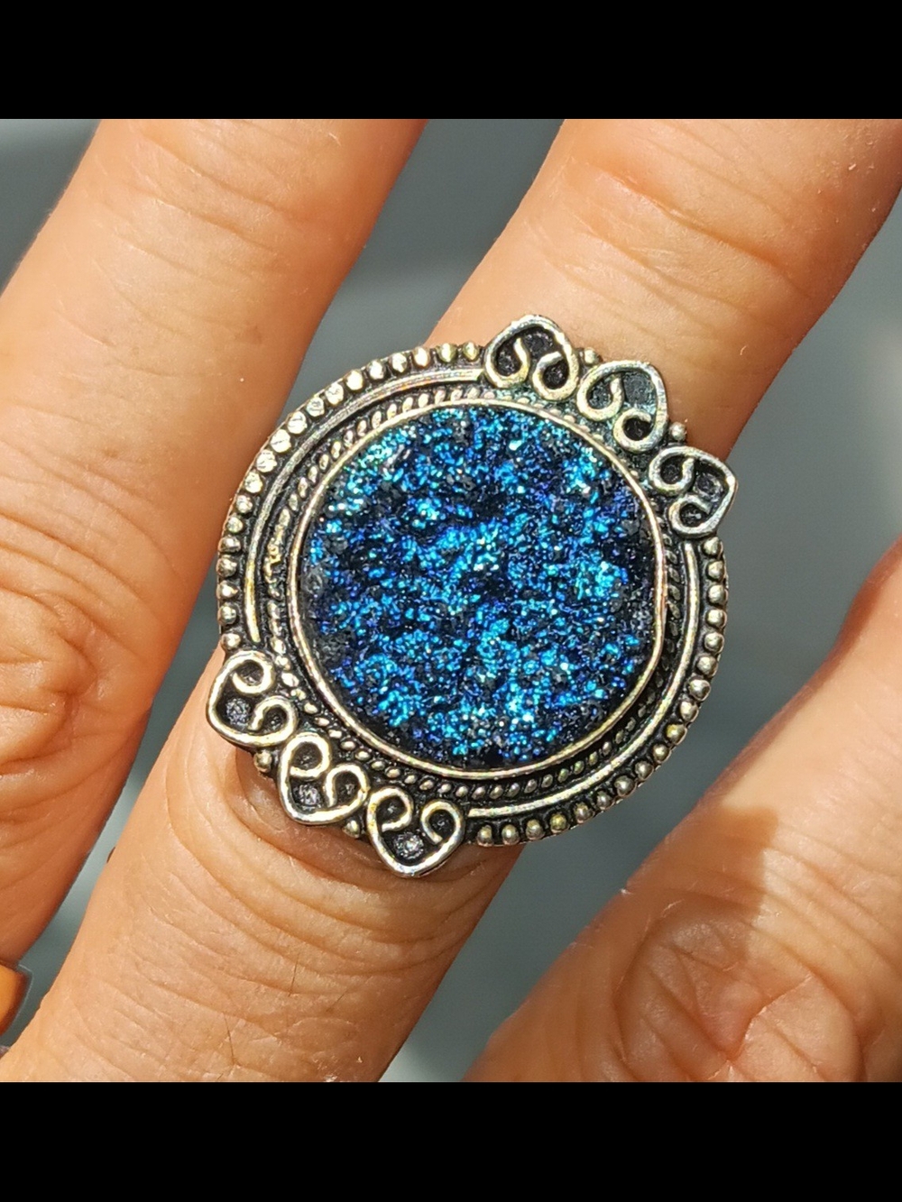 Blue Druzy Sterling Silver Statement Ring - Women's Jewelry